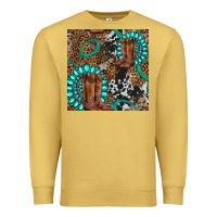Antique Gold cowboy boot and gemstone Premium Sweatshirt - BundleAndBundleShop