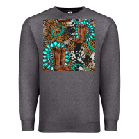 Charcoal Heather cowboy boot and gemstone Premium Sweatshirt - BundleAndBundleShop