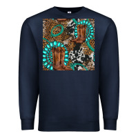 Navy cowboy boot and gemstone Premium Sweatshirt - BundleAndBundleShop