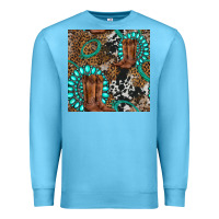 Ocean Blue cowboy boot and gemstone Premium Sweatshirt - BundleAndBundleShop