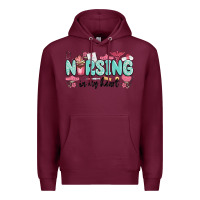 Burgundy nursing in my heart Premium Hoodie - MaliasSmallBusiness
