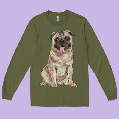 Pug Long Sleeve Tee Designed By Ranaportraitstore