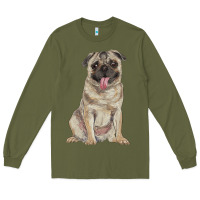 Army Green pug Long Sleeve Tee - RanaPortraitStore
