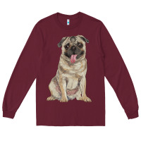 Burgundy pug Long Sleeve Tee - RanaPortraitStore