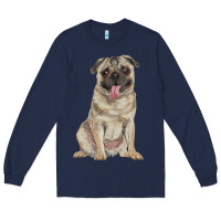 Navy pug Long Sleeve Tee - RanaPortraitStore