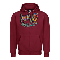 Burgundy love autism Zipper Hoodie - SublimationCraftShop