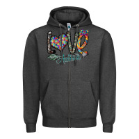 Charcoal Heather love autism Zipper Hoodie - SublimationCraftShop