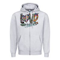 Heather Grey love autism Zipper Hoodie - SublimationCraftShop