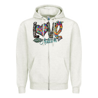 Oatmeal Heather love autism Zipper Hoodie - SublimationCraftShop