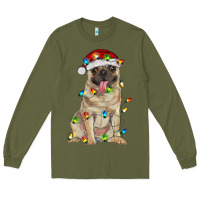 Army Green pug with christmas lights Long Sleeve Tee - RanaPortraitStore