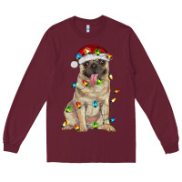 Burgundy pug with christmas lights Long Sleeve Tee - RanaPortraitStore