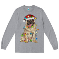 Heather Grey pug with christmas lights Long Sleeve Tee - RanaPortraitStore