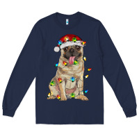 Navy pug with christmas lights Long Sleeve Tee - RanaPortraitStore