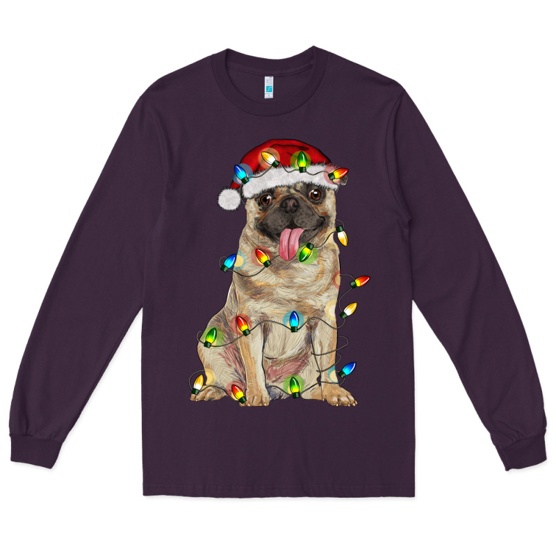 Pug With Christmas Lights Long Sleeve Tee by RanaPortraitStore | Teevron
