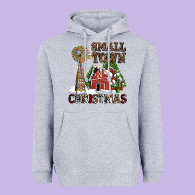 Small Town Christmas With Barn And Cactus Heavyweight Hoodie Designed By Adodesignshop