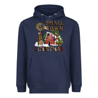 Navy small town christmas with barn and cactus Heavyweight Hoodie - AdoDesignShop