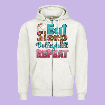 Eat Sleep Volleyball Repeat Zipper Hoodie Designed By Hra Design Shop