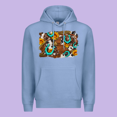 Western Cowhide Horseshoe Sunflower Background Premium Hoodie Designed By Adodesignshop