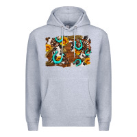 Heather Grey western cowhide horseshoe sunflower background Premium Hoodie - AdoDesignShop