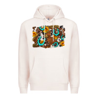 Pale Pink western cowhide horseshoe sunflower background Premium Hoodie - AdoDesignShop