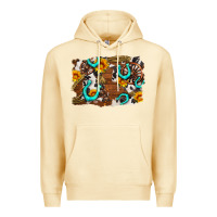 Pina Colada western cowhide horseshoe sunflower background Premium Hoodie - AdoDesignShop