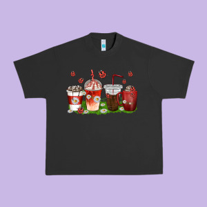 Coffee Cups Lady Bug With Daisies Urban Heavy Tee Designed By Texasbilliewilder