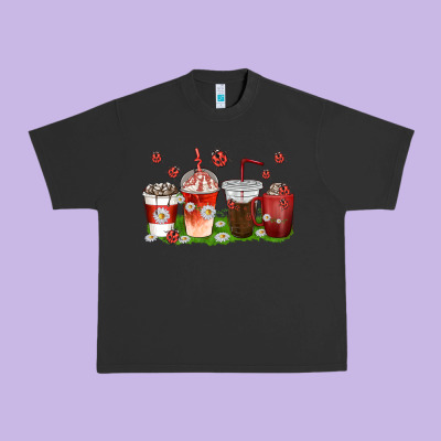 Urban Heavy Tee coffee cups lady bug with daisies