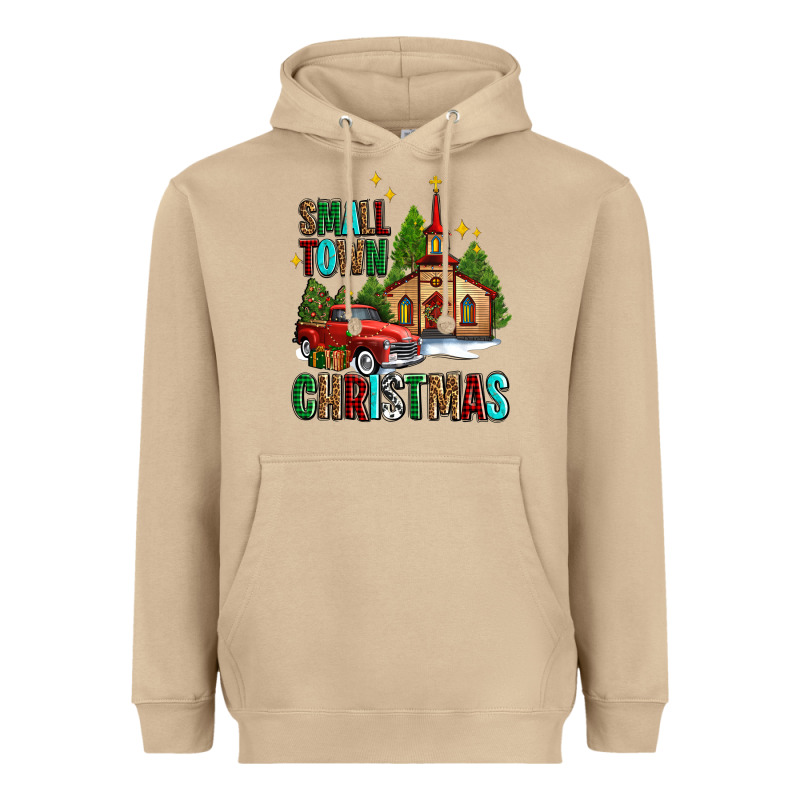 Small Town Christmas Church Western Truck Heavyweight Hoodie by AdoDesignShop | Teevron