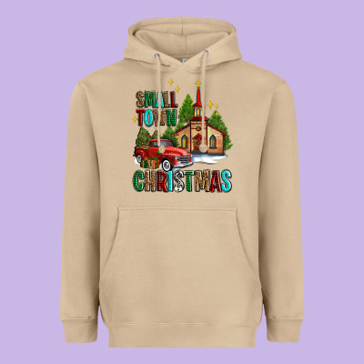 Small Town Christmas Church Western Truck Heavyweight Hoodie Designed By Adodesignshop
