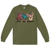 Army Green peace love chihuahua Long Sleeve Tee - RanaPortraitStore
