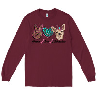 Burgundy peace love chihuahua Long Sleeve Tee - RanaPortraitStore