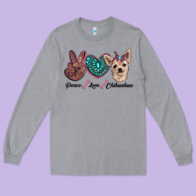 Peace Love Chihuahua Long Sleeve Tee Designed By Ranaportraitstore