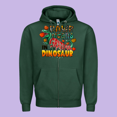 Rawr Means Grateful In Dinosaur Zipper Hoodie Designed By Cowhidedigitalart