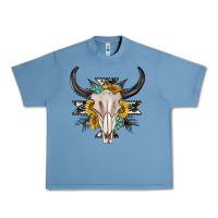 Pebble Blue cow aztec western bull skull Urban Heavy Tee - texasbilliewilder