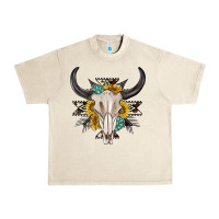 Sandshell cow aztec western bull skull Urban Heavy Tee - texasbilliewilder