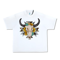 White cow aztec western bull skull Urban Heavy Tee - texasbilliewilder