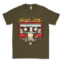 Army Green bull skull sunflower floral cassette Classic Tee - FaDigitalArtStudio