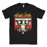 Black bull skull sunflower floral cassette Classic Tee - FaDigitalArtStudio