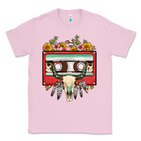 Bubblegum Pink bull skull sunflower floral cassette Classic Tee - FaDigitalArtStudio
