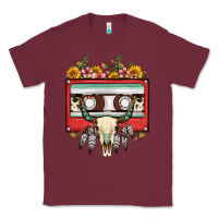 Burgundy bull skull sunflower floral cassette Classic Tee - FaDigitalArtStudio