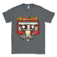Charcoal Heather bull skull sunflower floral cassette Classic Tee - FaDigitalArtStudio