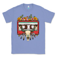 Colony Blue bull skull sunflower floral cassette Classic Tee - FaDigitalArtStudio
