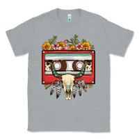 Heather Grey bull skull sunflower floral cassette Classic Tee - FaDigitalArtStudio