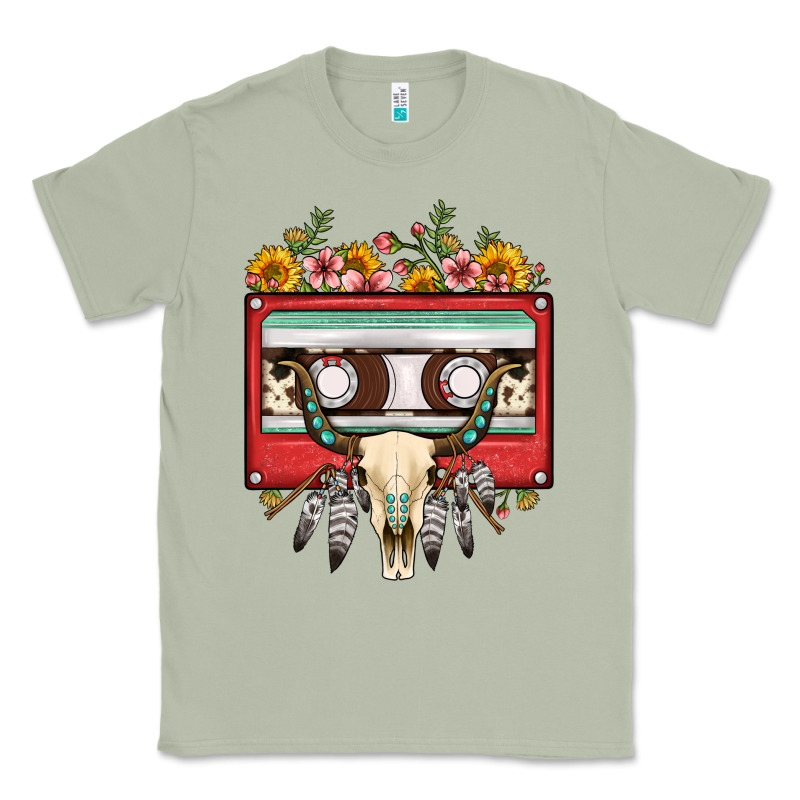 Bull Skull Sunflower Floral Cassette Classic Tee by FaDigitalArtStudio | Teevron