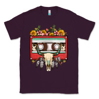 Plum bull skull sunflower floral cassette Classic Tee - FaDigitalArtStudio