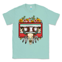 Seafoam bull skull sunflower floral cassette Classic Tee - FaDigitalArtStudio