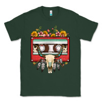 Sports Green bull skull sunflower floral cassette Classic Tee - FaDigitalArtStudio