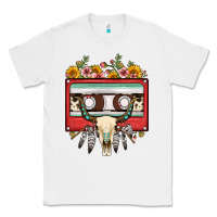 White bull skull sunflower floral cassette Classic Tee - FaDigitalArtStudio