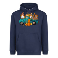 Navy fall gnomes truck pumpkin sunflowers Heavyweight Hoodie - Artiststas