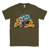 Army Green skull with sunflowers Classic Tee - RanaPortraitStore